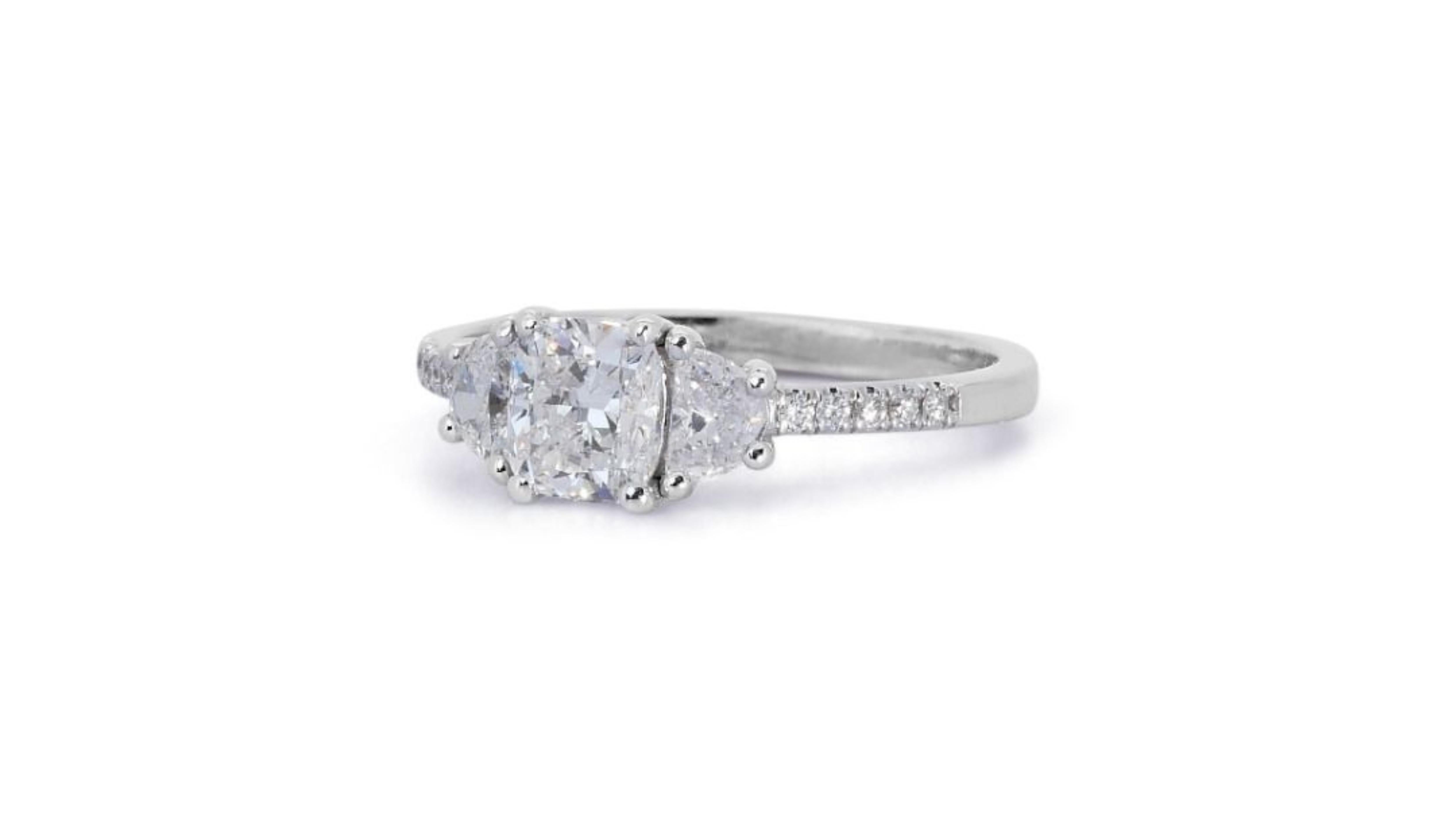 Dazzling 18k White Gold .81ct. Cushion Shape Pave Diamond Ring For Sale 3