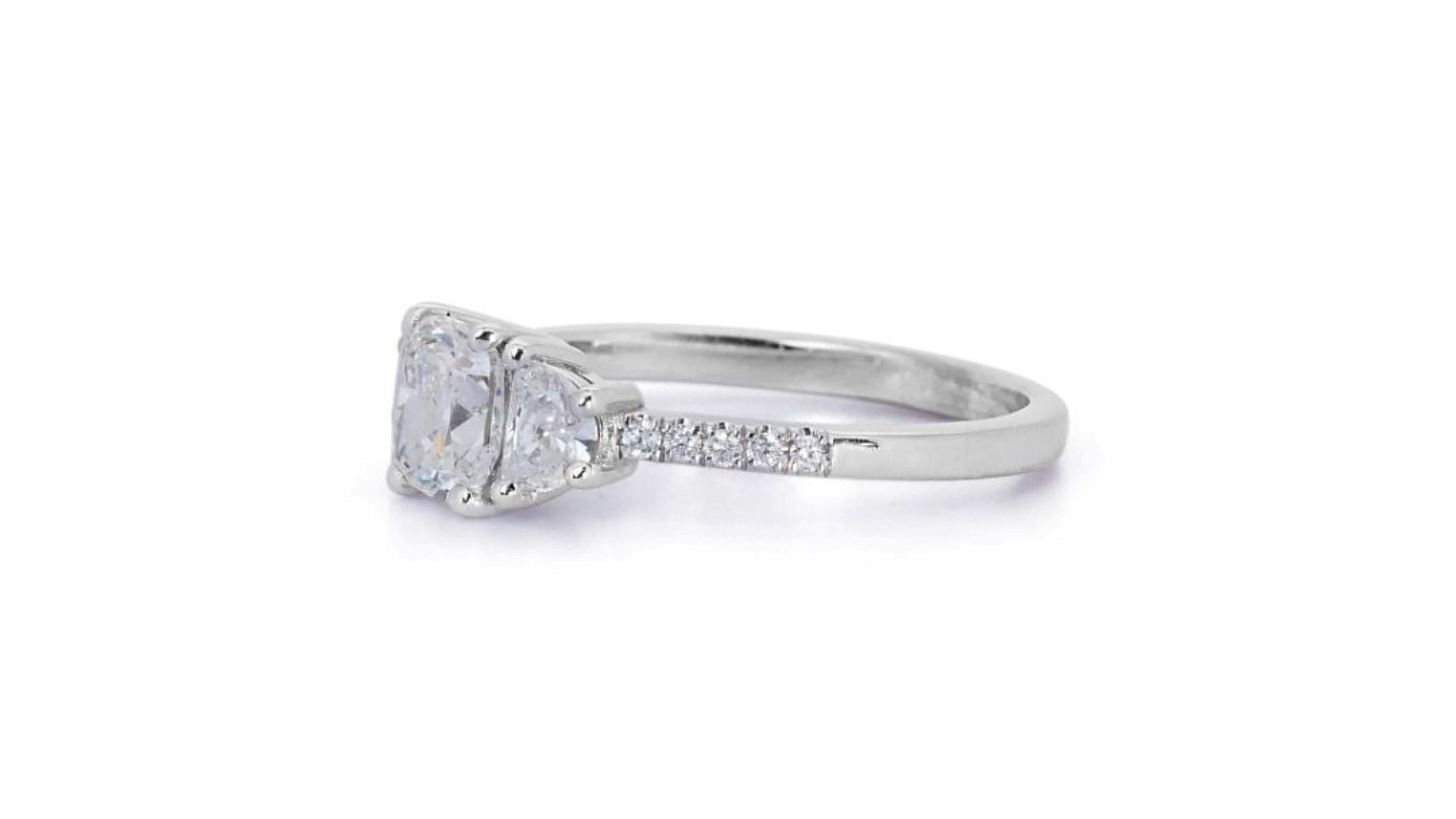 Dazzling 18k White Gold .81ct. Cushion Shape Pave Diamond Ring For Sale 4