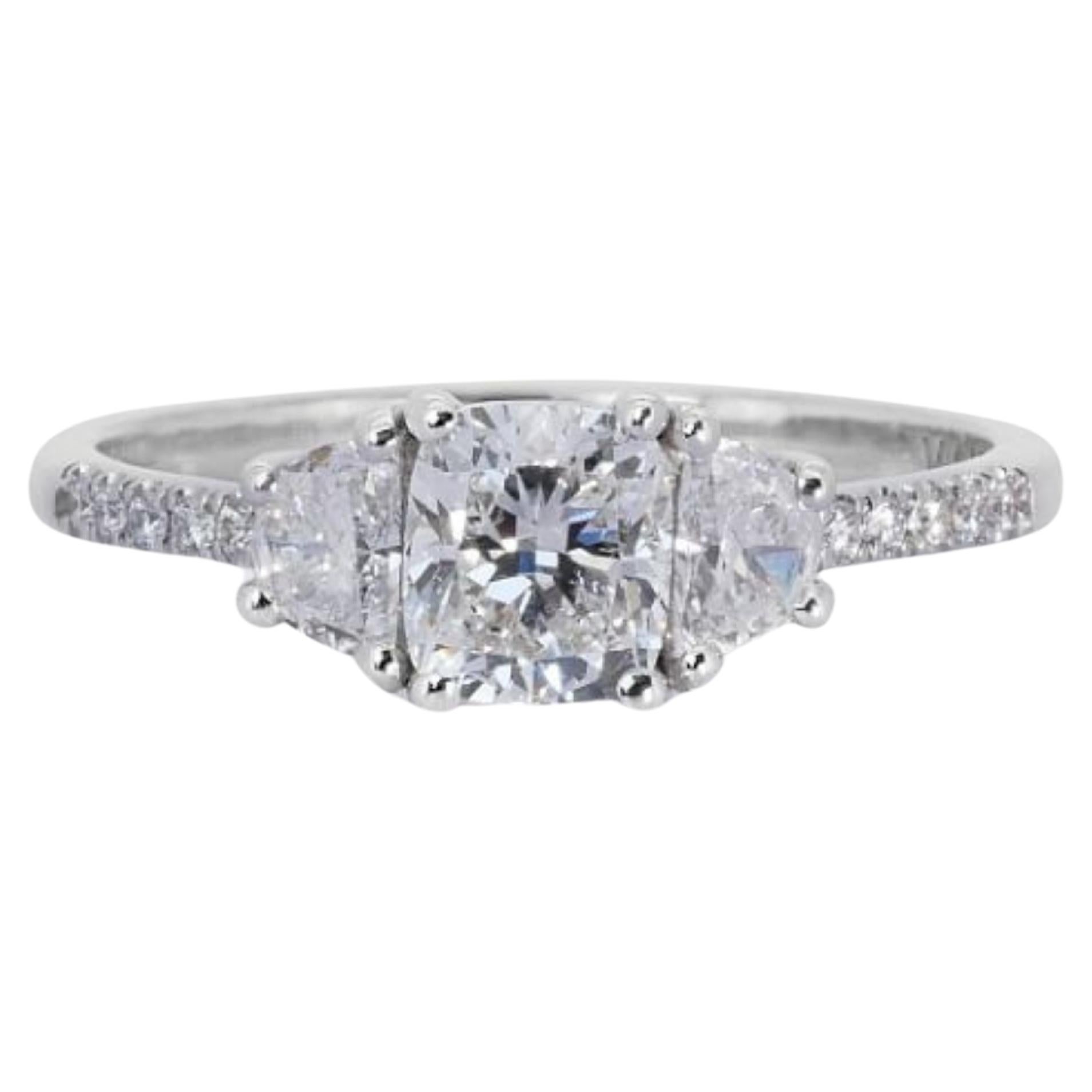 Dazzling 18k White Gold .81ct. Cushion Shape Pave Diamond Ring For Sale