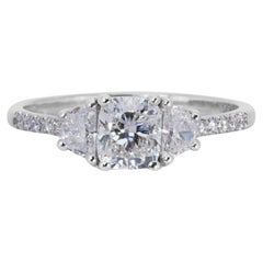 Éblouissant or blanc 18k de 0,81ct. Bague en diamant pavé de forme coussin