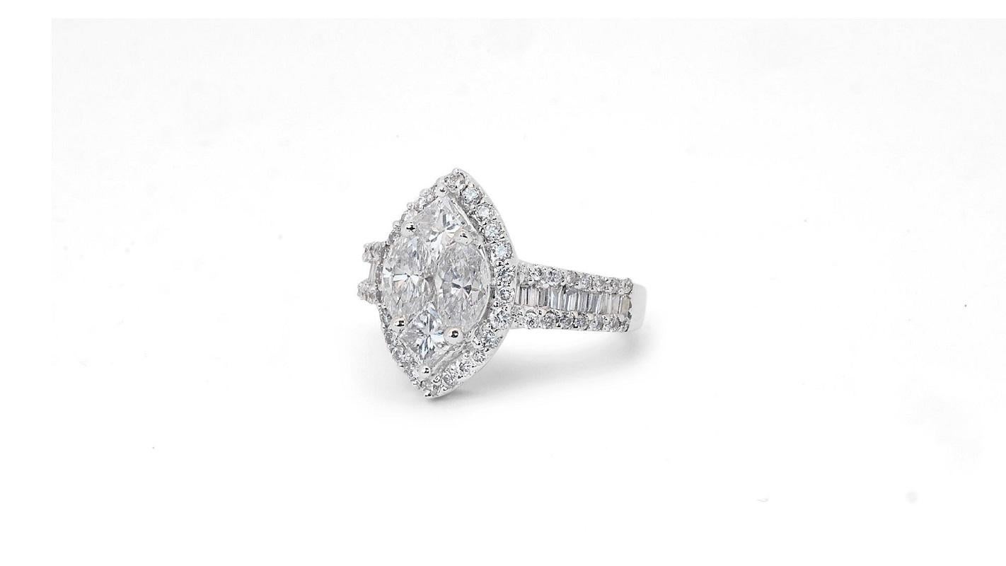 Women's Dazzling 18k White Gold Baguette Ring with 1.9 ct Natural Diamonds IGI Cert