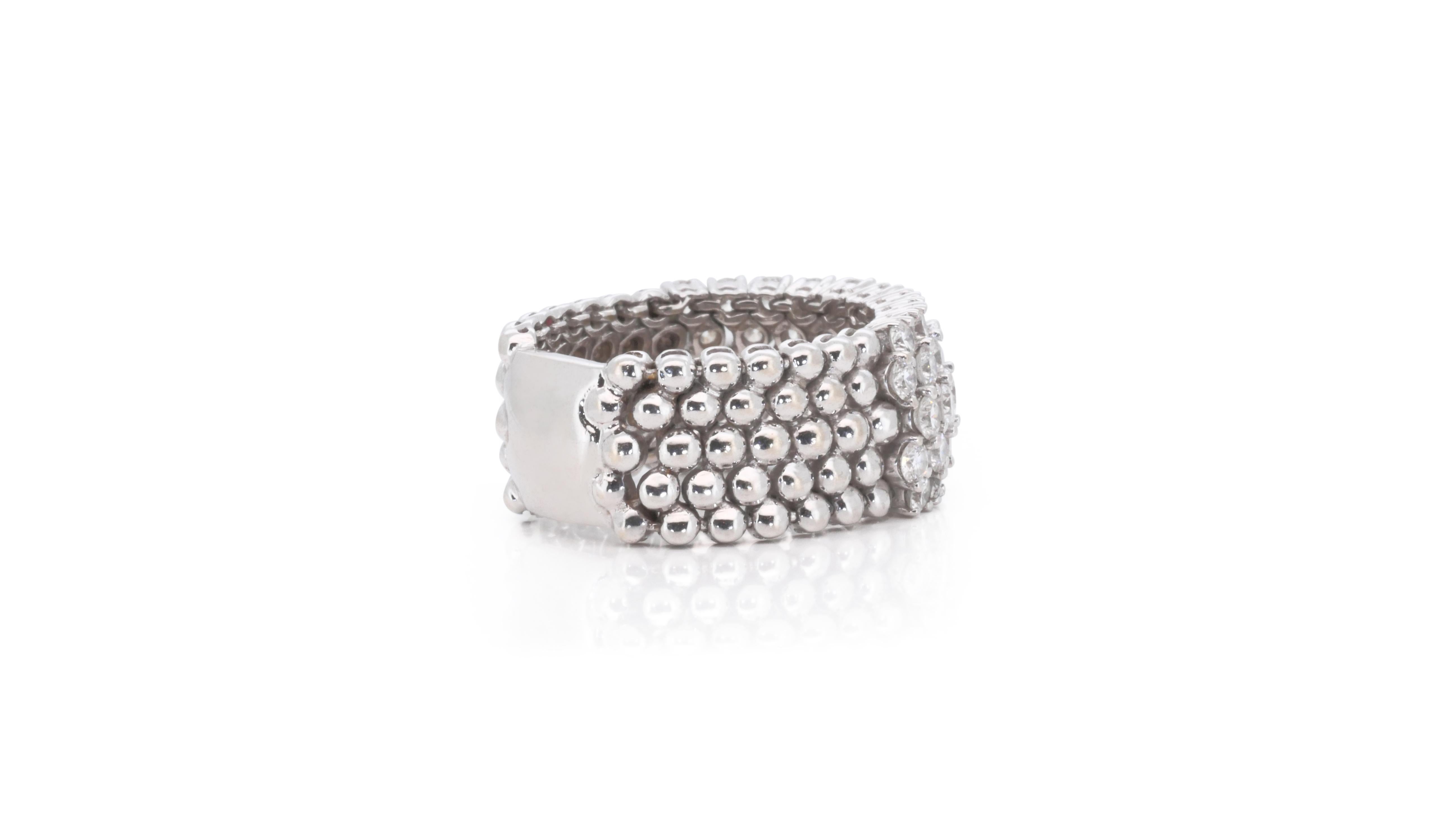 Donna Dazzling 18k White Gold Dome Ring with 1.6 Carat Natural Diamonds