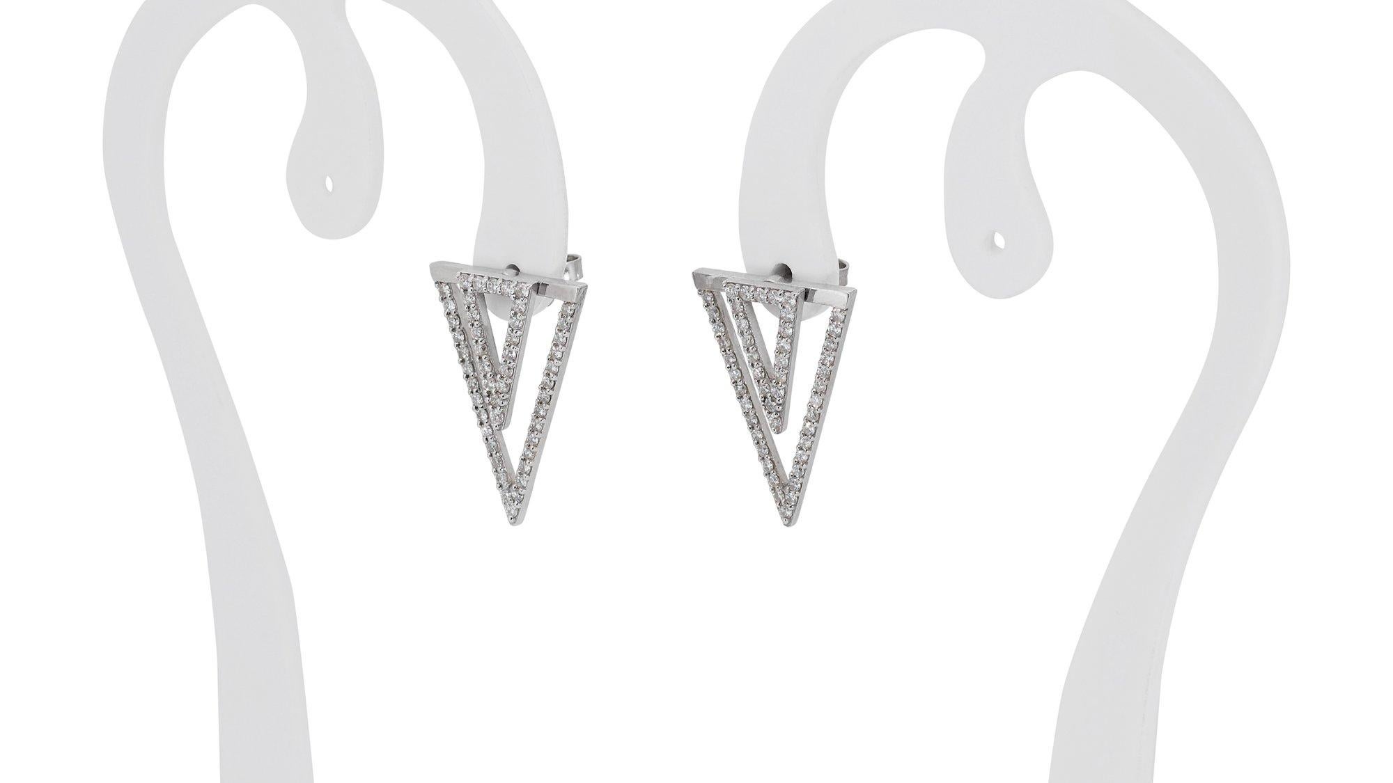 Dazzling 18K White Gold Earrings w/ 1.03 ct Natural Diamonds IGI Certificate For Sale 3
