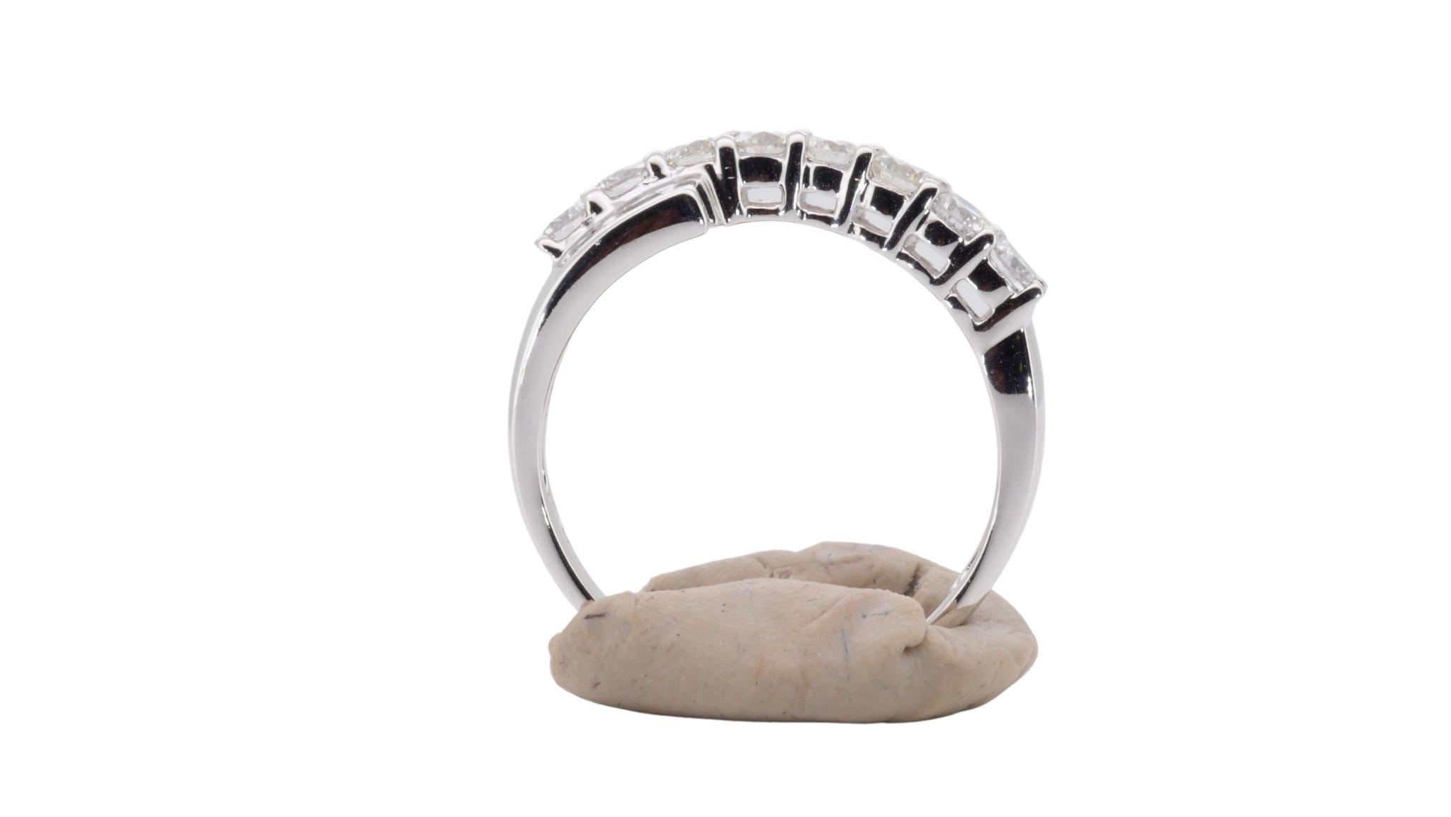 Dazzling 18k White Gold Half Eternity Ring w/ 0.65 Carat Natural Diamonds For Sale 6