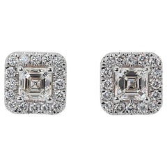 Dazzling 18k White Gold Halo Earrings with 1.52 Ct Natural Diamonds AIG Cert