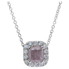 Dazzling 18k White Gold Halo Necklace W/ 1.17ct Natural Diamonds AIG Certificate