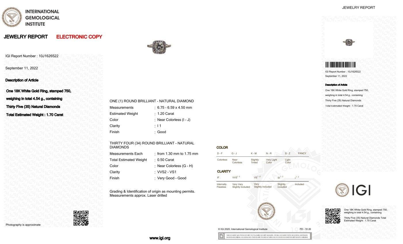 Dazzling 18k White Gold Halo Pave Ring with 1.70 Ct Natural Diamonds, IGI Cert 4