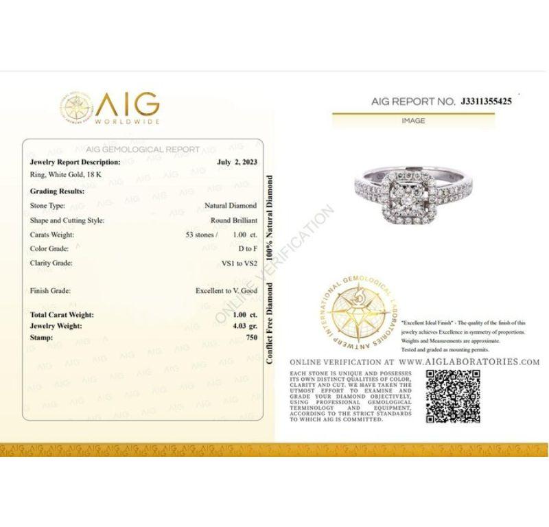Éblouissante bague halo en or blanc 18 carats avec 1,0 carat de diamants naturels en vente 3