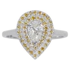 Dazzling 18K White gold Halo Ring w/ 1.30 ct total natural diamonds