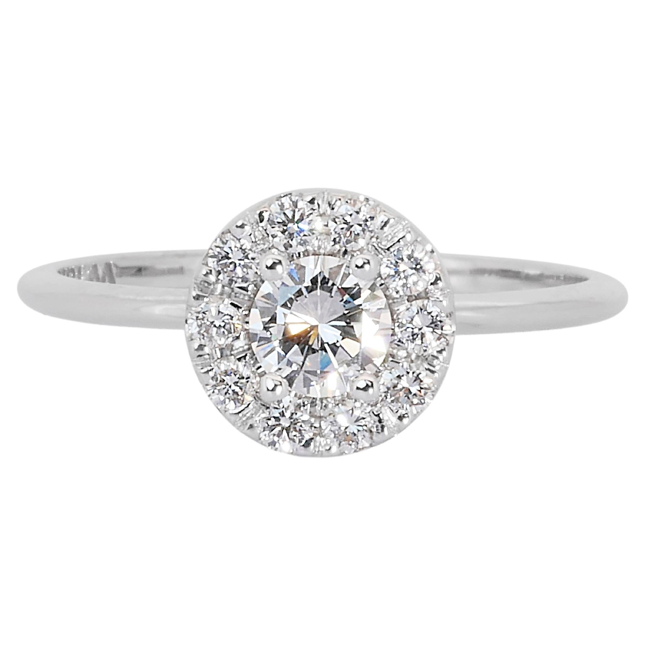 Diamond Ring with Halo Natural Diamonds and Amathyst with Igi