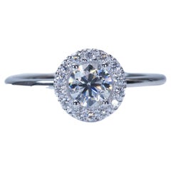 Dazzling 18K White gold Halo Ring with 0.63 carat Natural Diamonds-IGI Certified