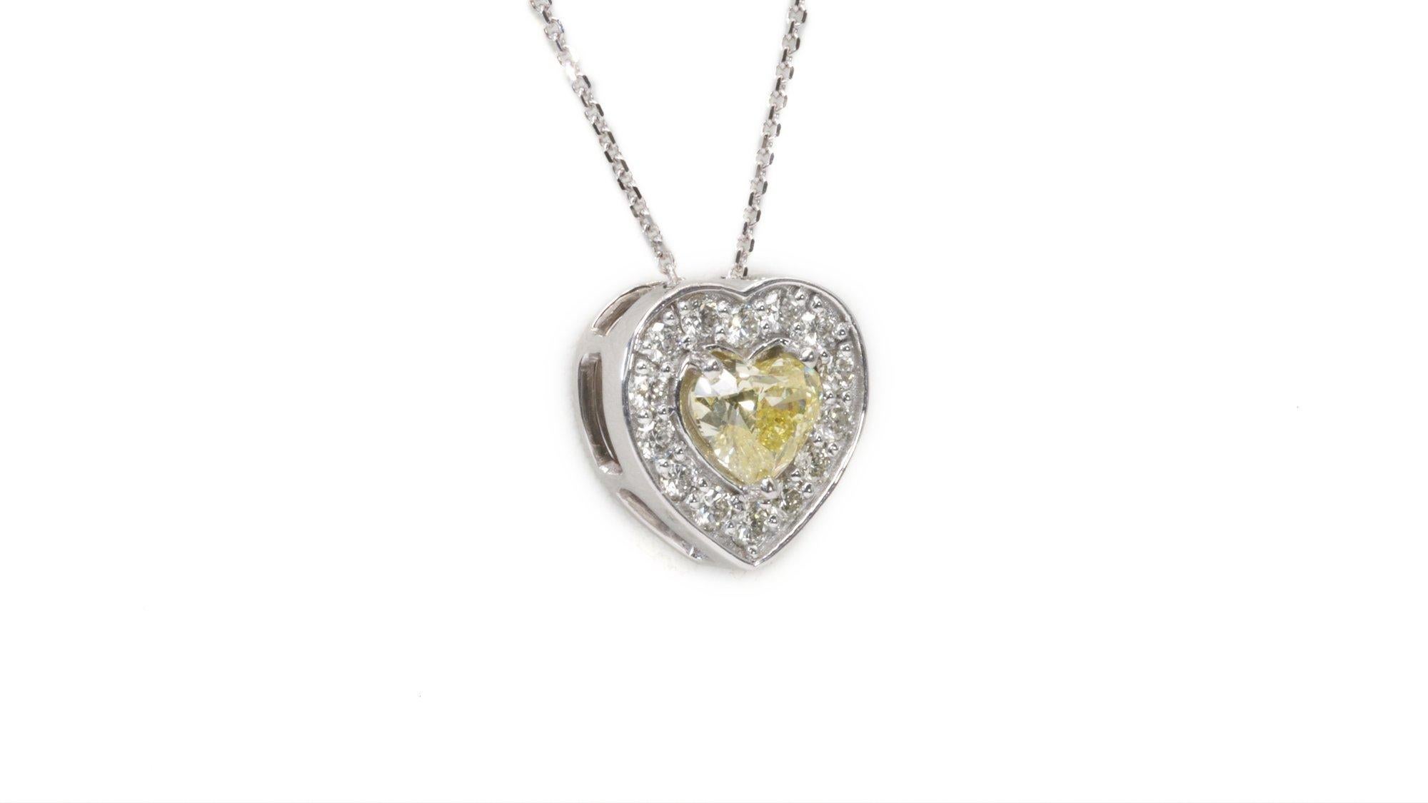 Heart Cut Dazzling 18k White Gold Heart Necklace w/ 0.88 ct Natural Diamonds, GIA Cert