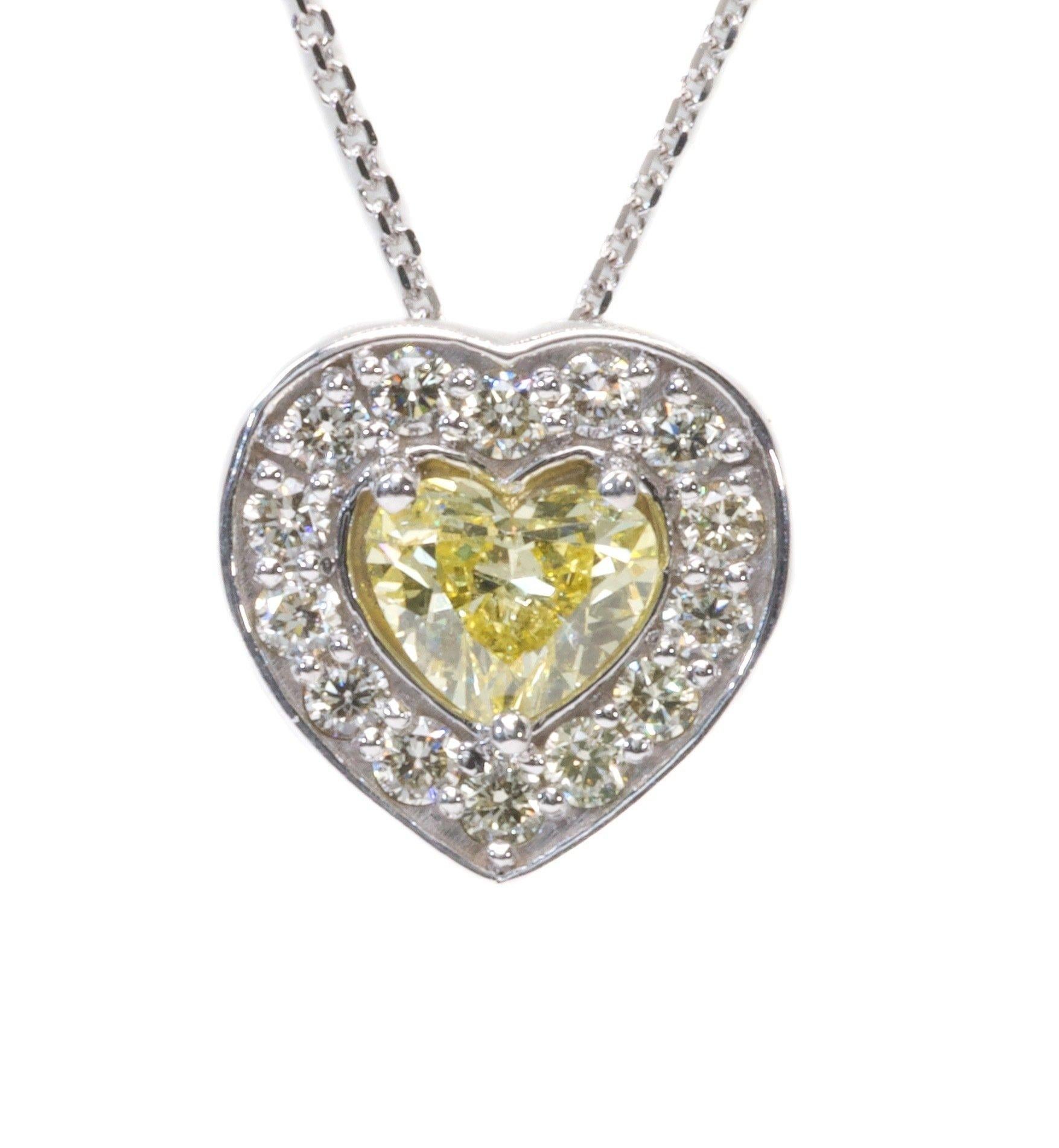 Dazzling 18k White Gold Heart Necklace w/ 0.88 ct Natural Diamonds, GIA Cert 2