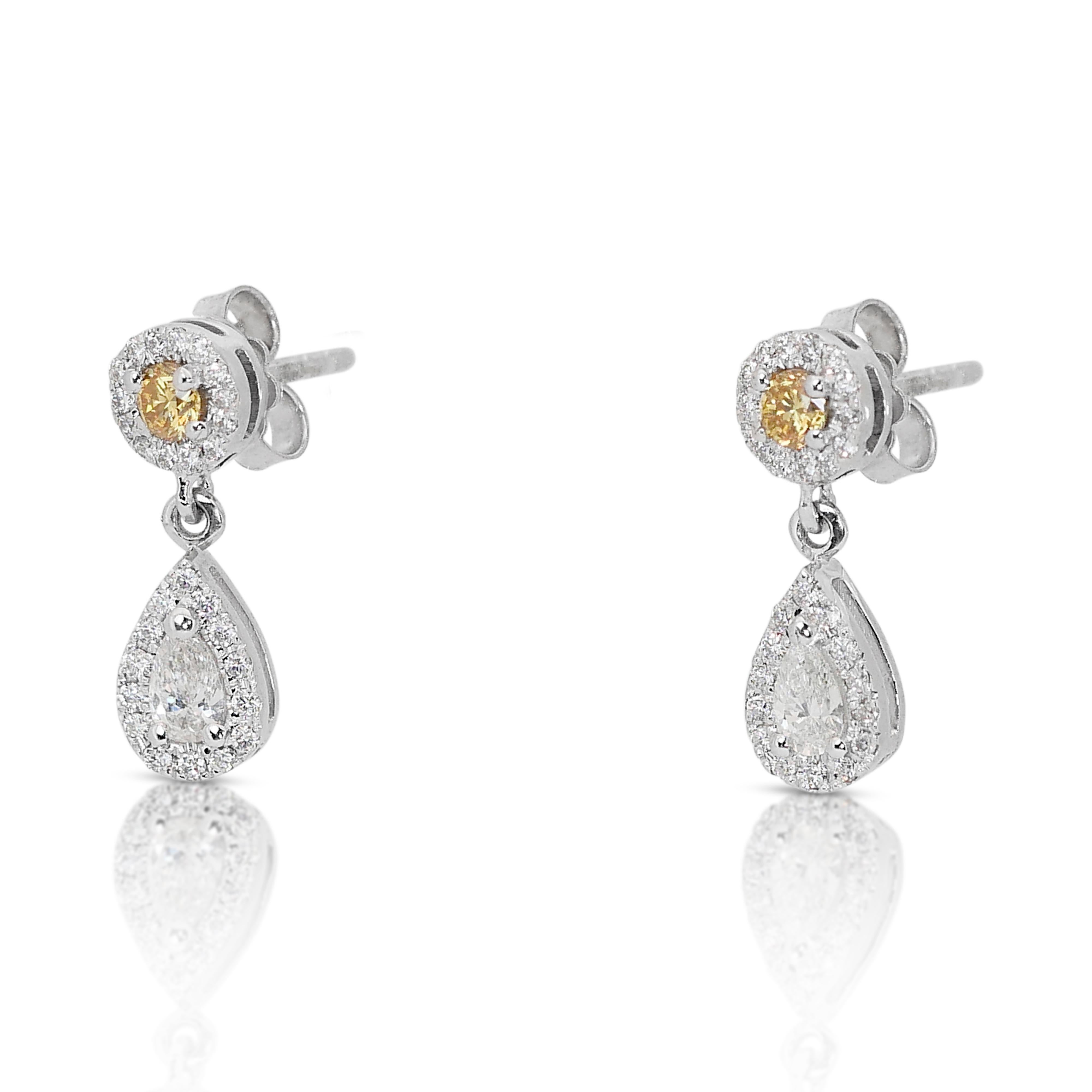 Brilliant Cut Dazzling 18k White Gold Natural Diamond Drop Earrings w/0.69 ct - IGI Certified For Sale