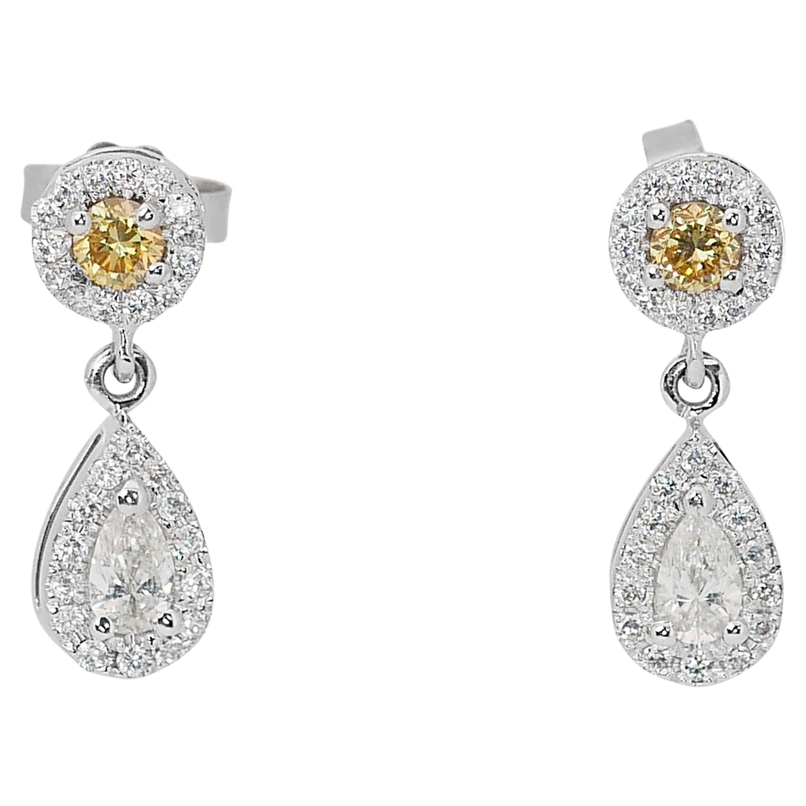 Dazzling 18k White Gold Natural Diamond Drop Earrings w/0.69 ct - IGI Certified For Sale