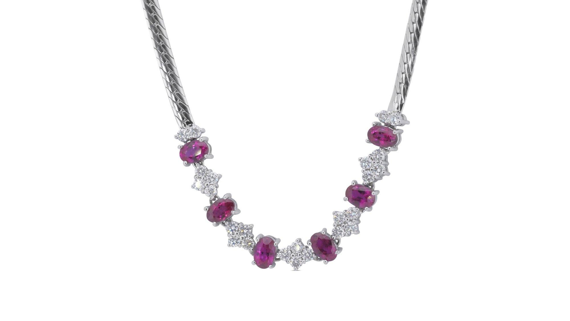 Dazzling 18k White Gold Necklace w/ 2.85ct Rubies and Natural Diamonds IGI Cert 2