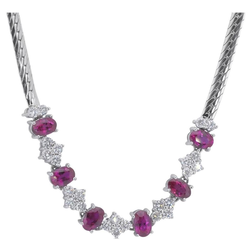 Dazzling 18k White Gold Necklace w/ 2.85ct Rubies and Natural Diamonds IGI Cert