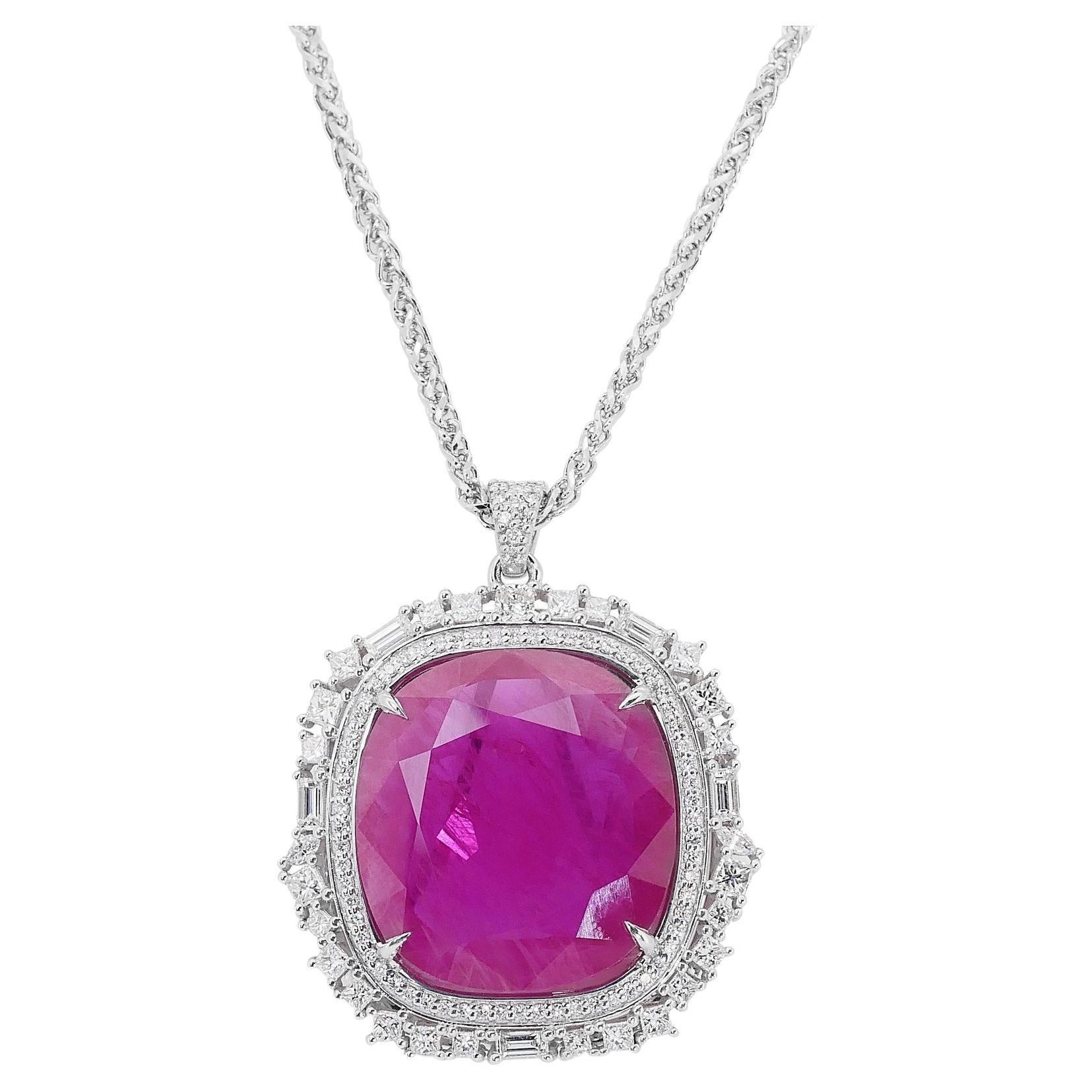 Dazzling 18K White Gold Necklace w/ 37.01 ct Ruby and Natural Diamonds