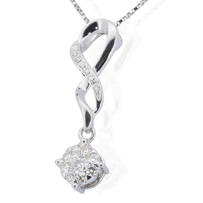 Round Cut Dazzling 18K White Gold Necklace with 0.39 ct Natural Diamonds For Sale