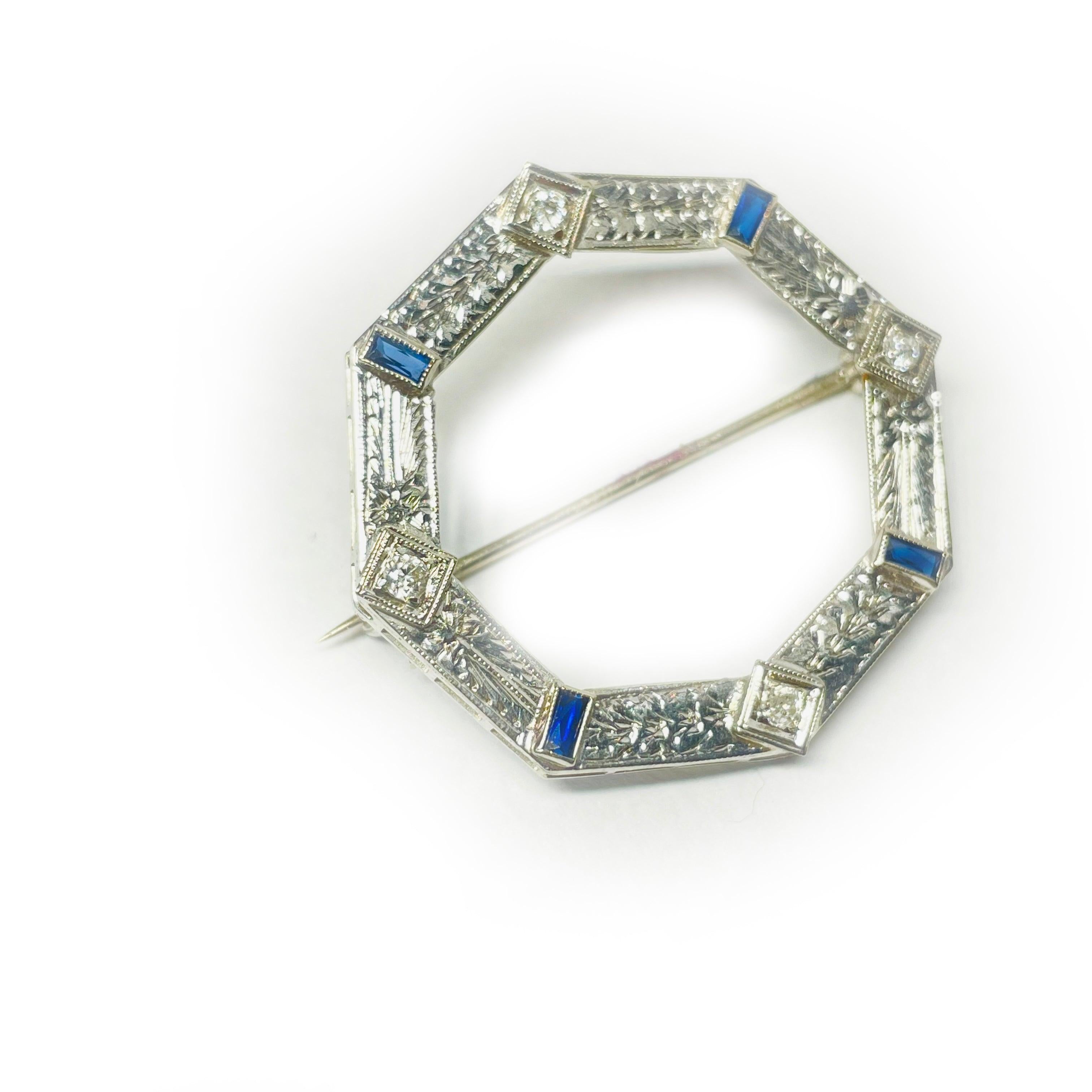 Dazzling 18K White Gold Octagonal Diamond Pin For Sale at 1stDibs
