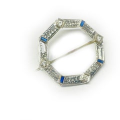 Dazzling 18K White Gold Octagonal Diamond & Sapphire Pin, 0.04CTW