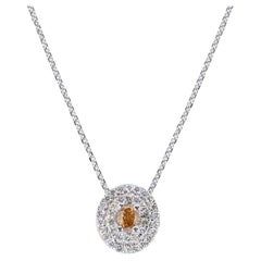 Dazzling 18k White Gold Oval Halo Necklace with 0.24 Ct Natural Diamond AIG Cert