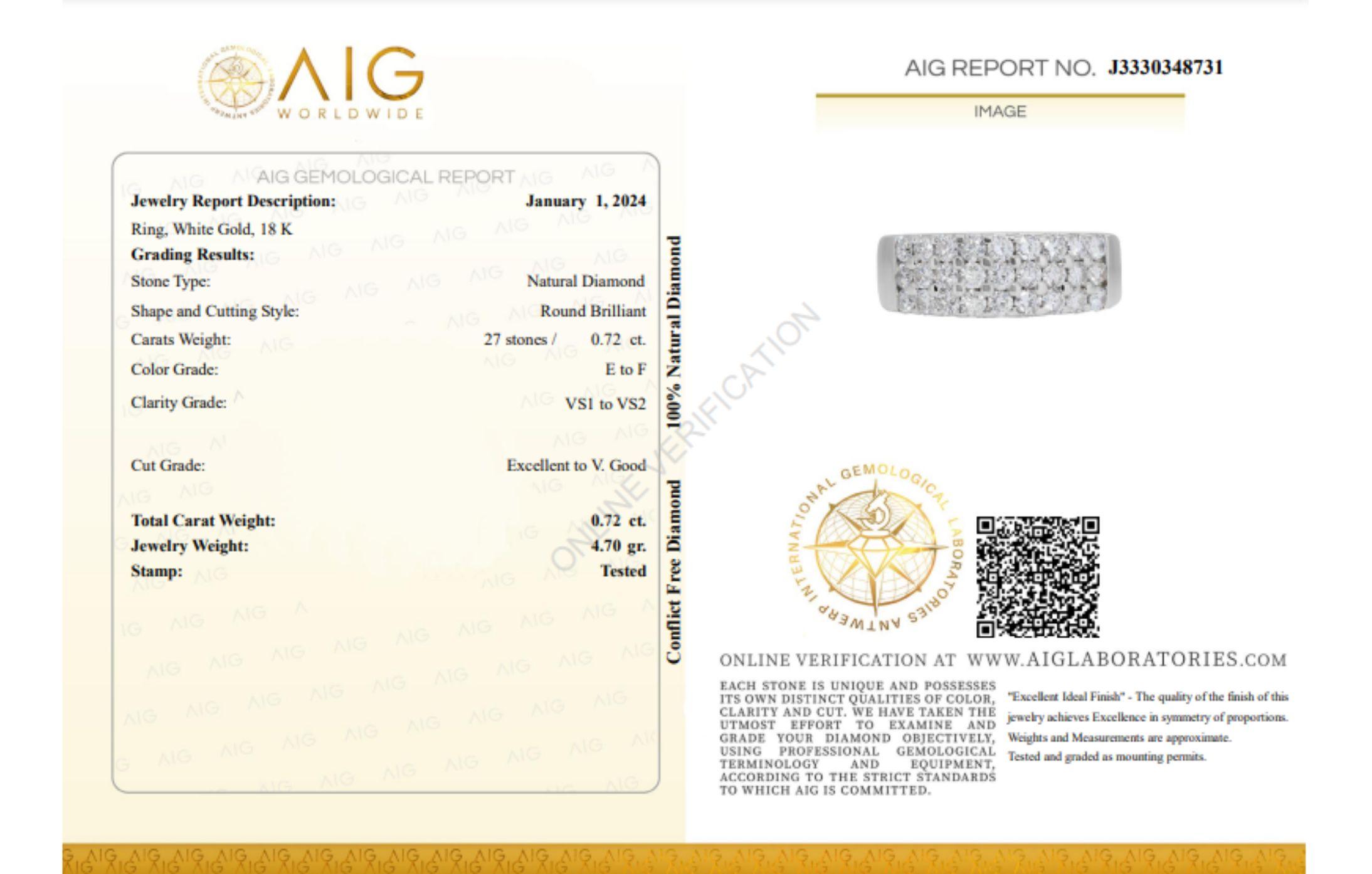 Dazzling 18k White Gold Pave Band Ring with 0.72 Carat Natural Diamonds For Sale 3