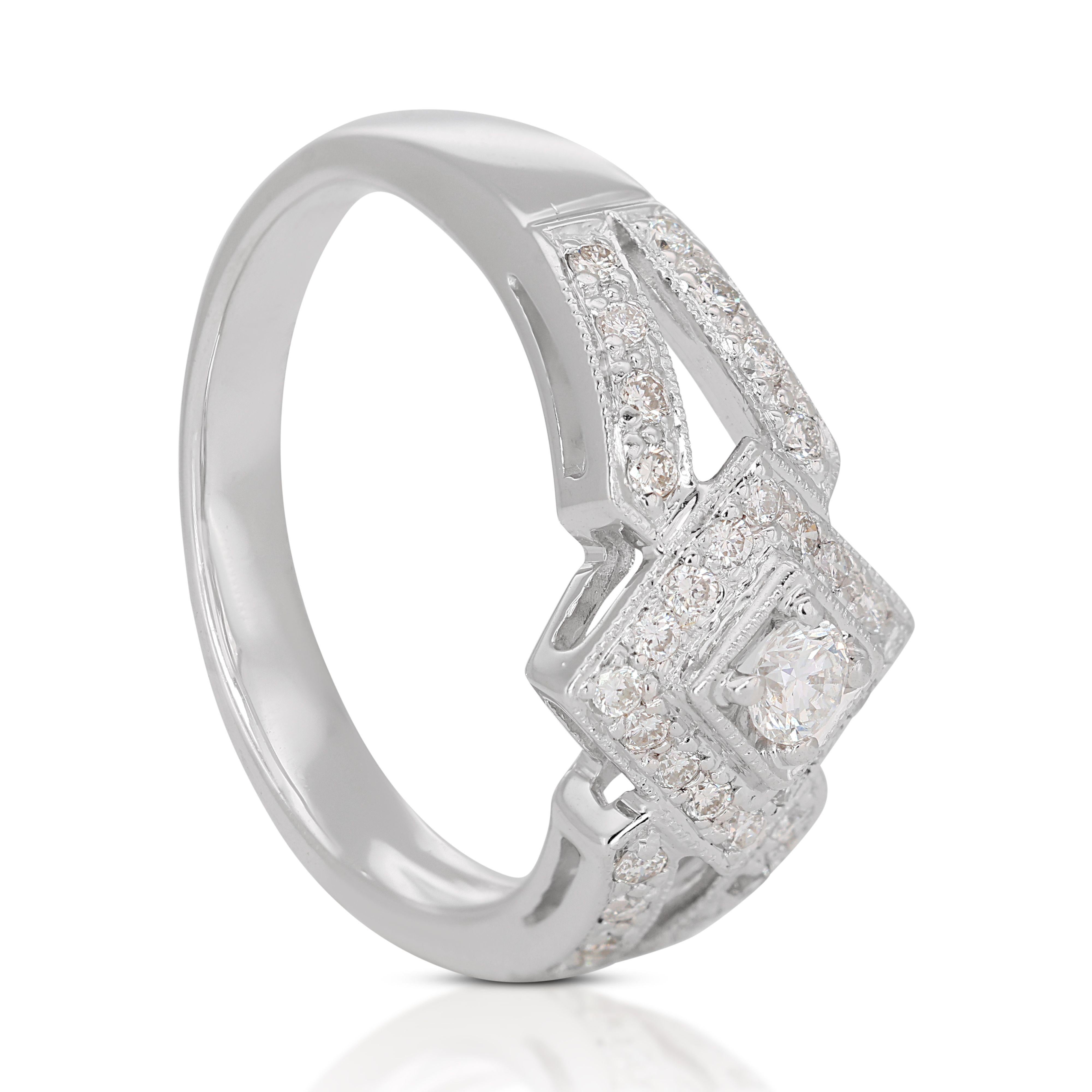 Dazzling 18k White Gold Pave Halo Ring with 0.29ct Natural Diamonds For Sale 2