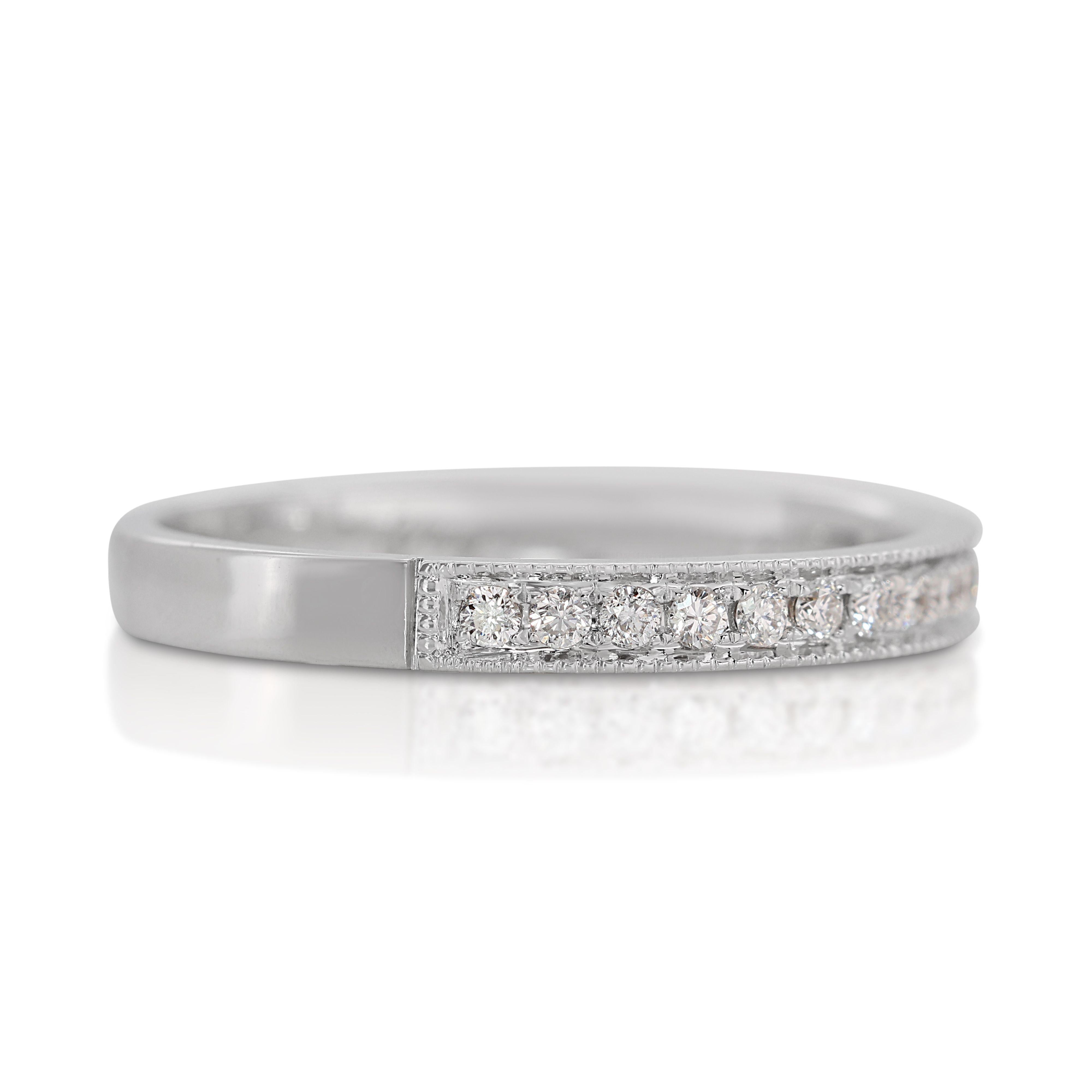Dazzling 18k White Gold Pave Thin Band Ring with 0.18ct Natural Diamonds In Excellent Condition For Sale In רמת גן, IL