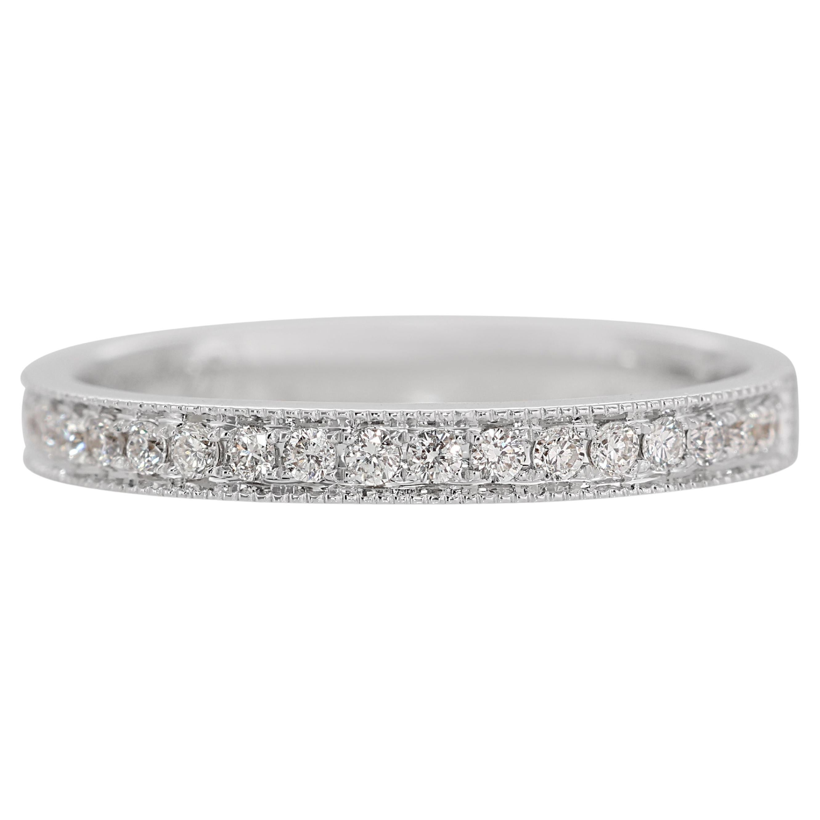 Dazzling 18k White Gold Pave Thin Band Ring with 0.18ct Natural Diamonds For Sale