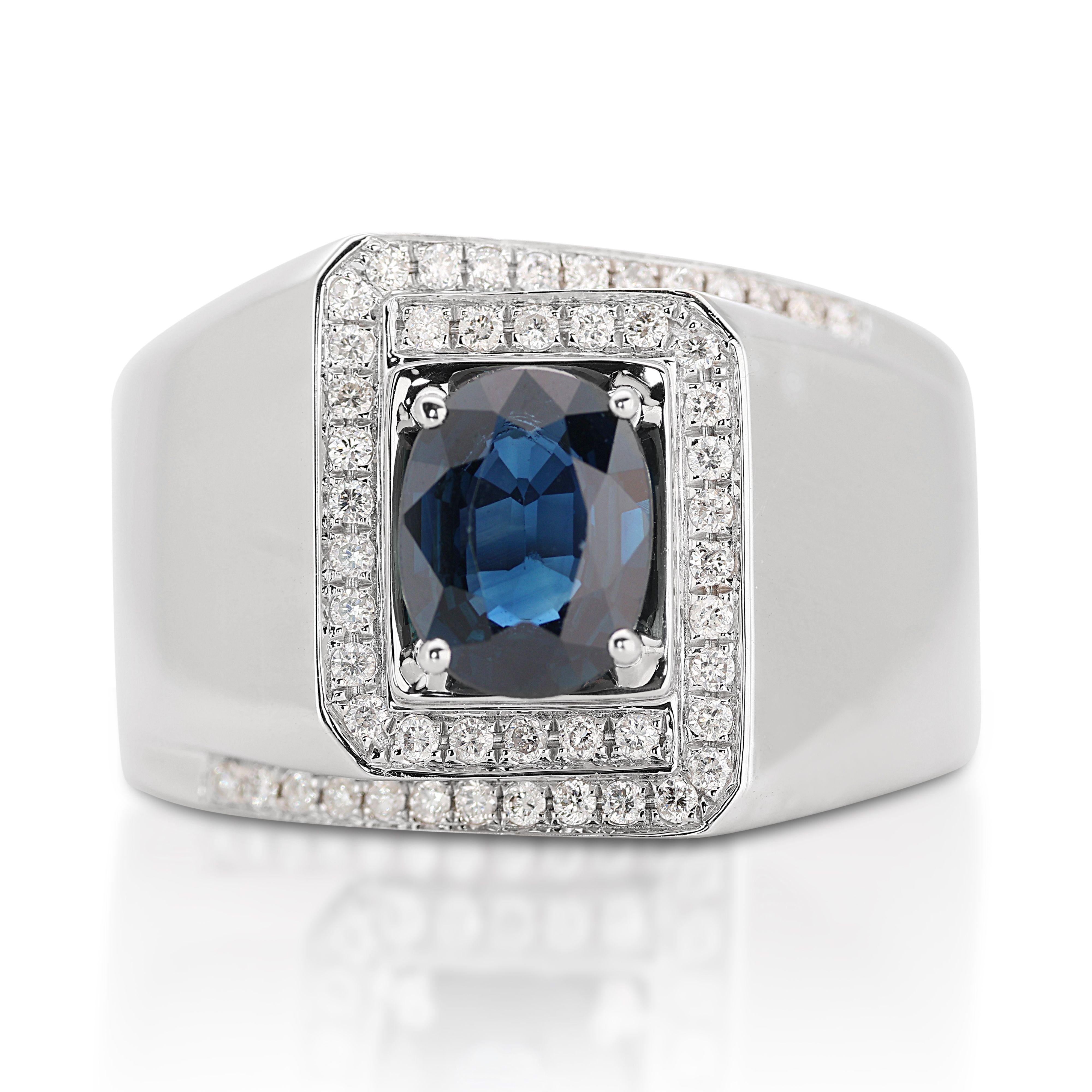 Oval Cut Dazzling 18K White Gold Ring w/ 1.90 ct Sapphire and Natural Diamonds IGI Cert For Sale