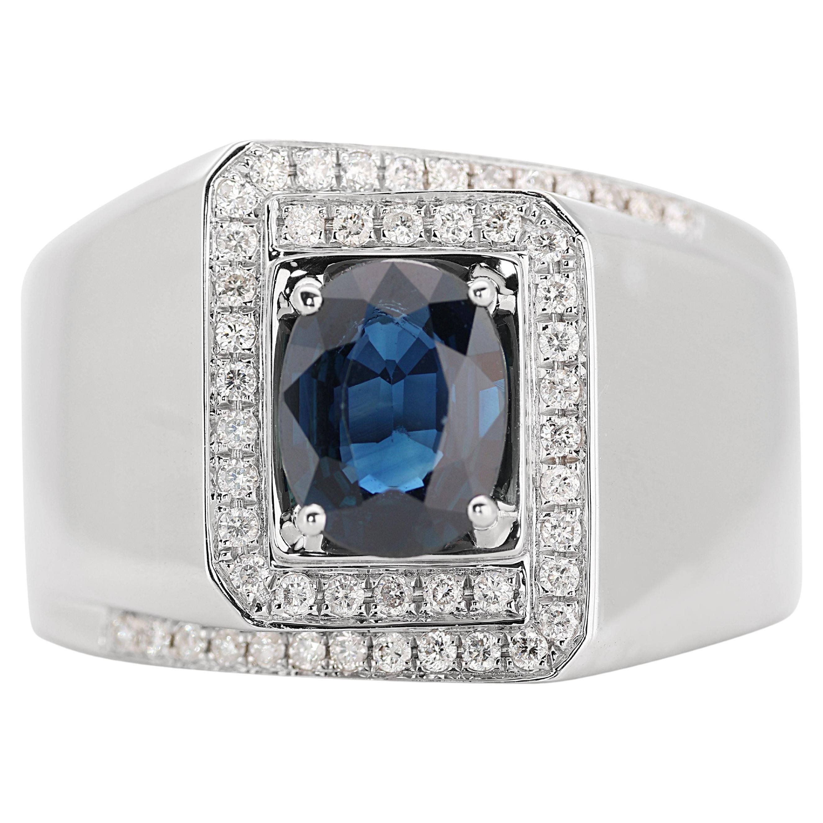 Dazzling 18K White Gold Ring w/ 1.90 ct Sapphire and Natural Diamonds IGI Cert For Sale
