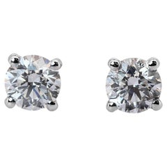 Dazzling 18k White Gold Stud Earrings w/ 0.8ct Natural Diamonds GIA Certificate