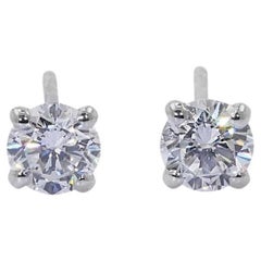 Dazzling 18k White Gold Stud Earrings with 0.80 ct Natural Diamonds IGI Cert