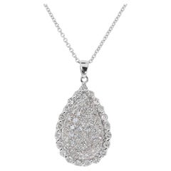 Dazzling 18K White Gold Teardrop Necklace 2 ct Natural Diamonds AIG Certificate