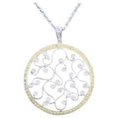 Retro Dazzling 18k White Yellow Gold White & Yellow Diamond Pendant w/ 14k Chain