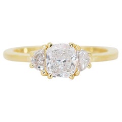 Dazzling 18K Yellow Gold 3 Stone Diamond Ring with 1.22 ct - GIA Certified