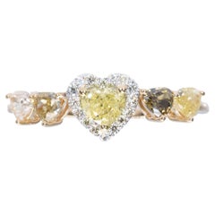 Dazzling 18k Yellow gold Fancy Heart Ring with 0.78 ct Natural diamonds-AIG Cert