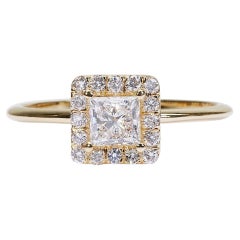 Dazzling 18k Yellow gold Halo Princess Ring w/ 0.67 ct natural diamonds AIG Cert
