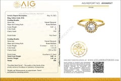 Dazzling 18k Yellow Gold Halo Ring w/ 0.84ct Natural Diamonds AIG Certificate