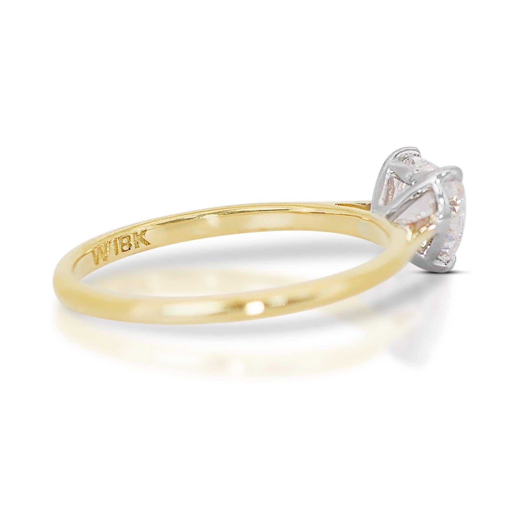 Éblouissante bague en or jaune 18 carats avec diamant naturel en forme de cœur de 1,00 carat, certifié GIA en vente 2