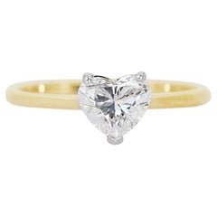 Dazzling 18K Yellow Gold Heart Design Natural Diamond Ring w/1.00ct - GIA Cert