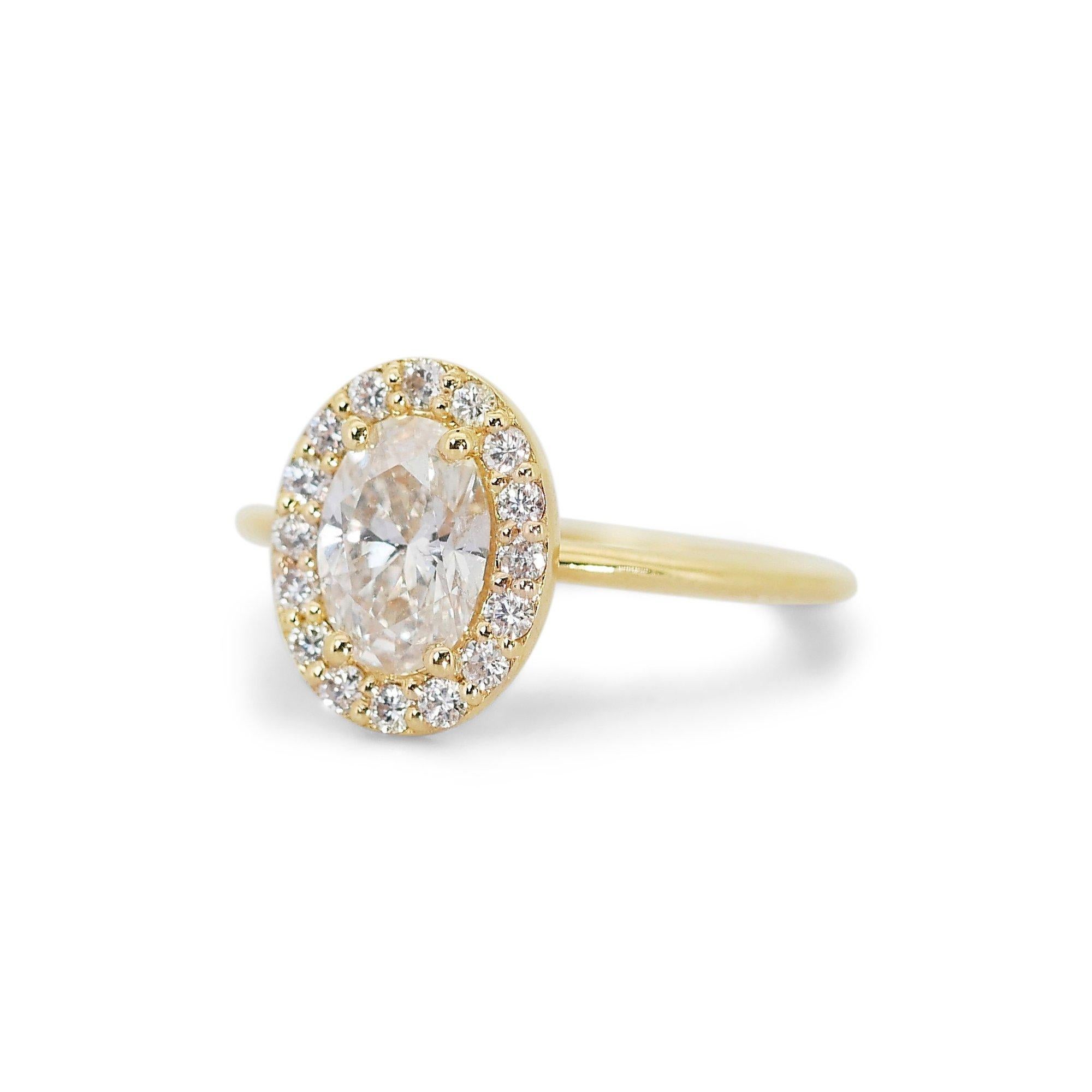 Dazzling 18k Yellow Gold Natural Diamond Halo Ring w/1.23 ct - GIA Certified

Metal: 18k Yellow Gold 

This dazzling diamond halo ring showcases a classic elegance, featuring a stunning 1.00 carat oval diamond as its centerpiece. And 16 stunning