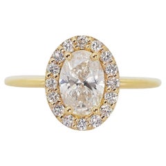 Deslumbrante Anillo Halo de Diamantes Naturales de Oro Amarillo de 18k con 1,23 ct - Certificado GIA