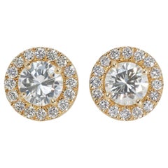 Dazzling 18k Yellow Gold Natural Diamond Halo Stud Earrings w/2.65 ct - GIA 