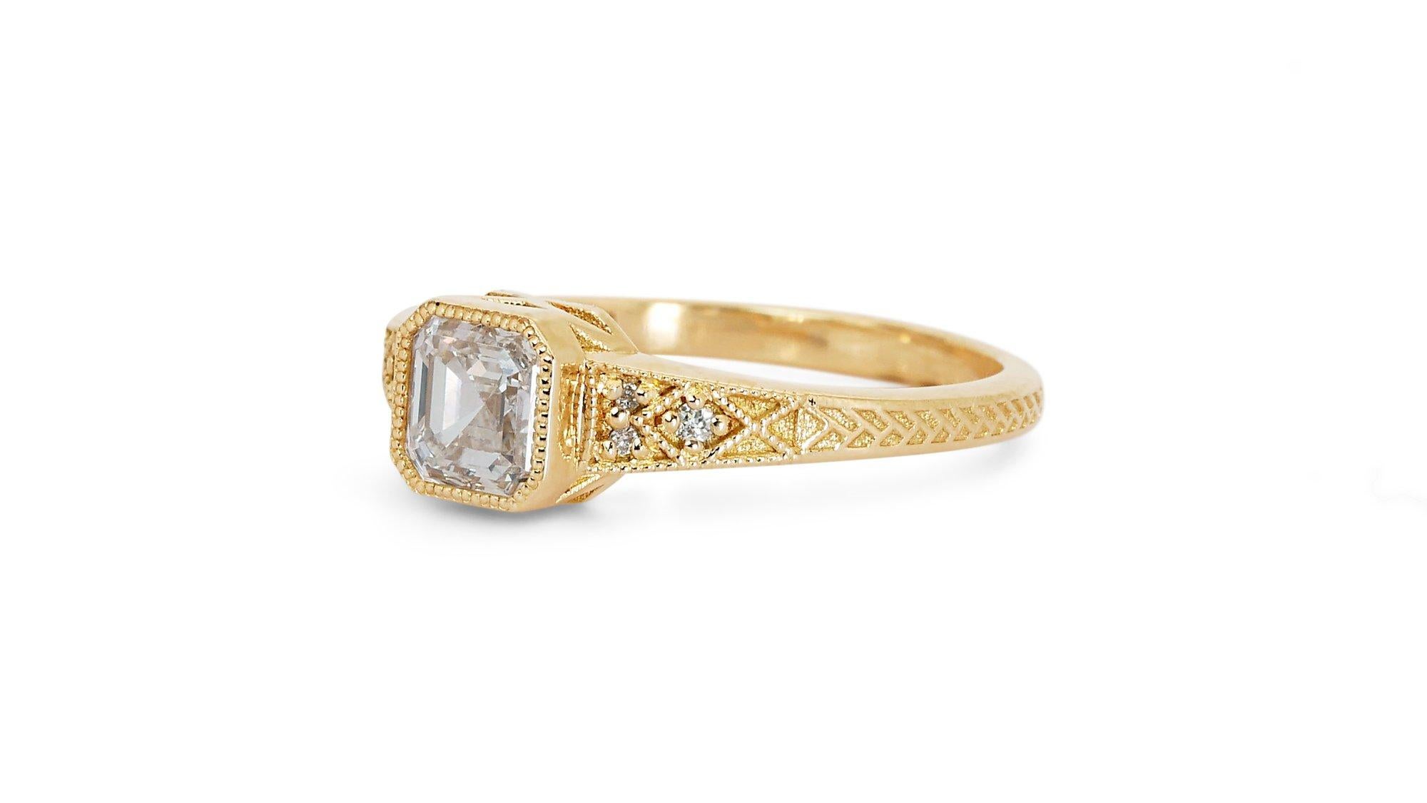 Asscher Cut Dazzling 18K Yellow Gold Natural Diamond Vintage Ring w/1.05 Carat - GIA 