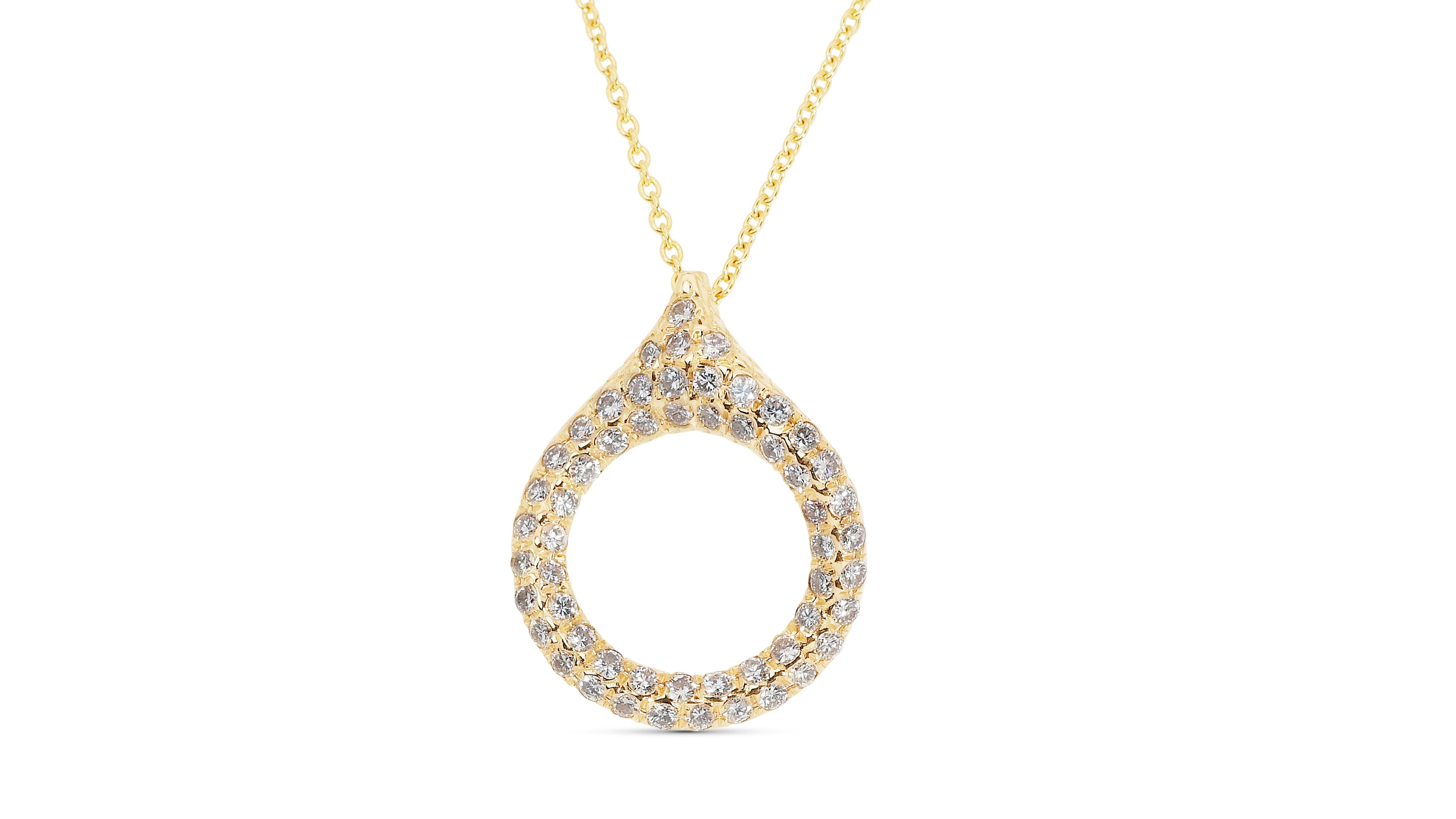 Round Cut Dazzling 18k Yellow Gold Necklace w/ 1.16 Carat Natural Diamonds IGI Certificate For Sale
