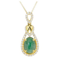 Dazzling 18k Yellow Gold Necklace W/ 4.1 Ct Jade and Natural Diamonds IGI Cert