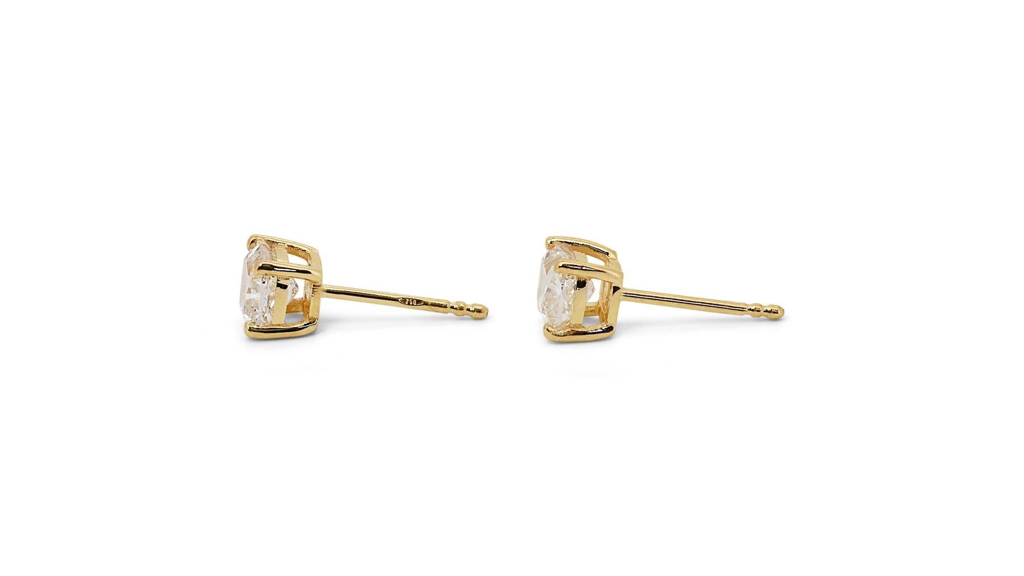 Dazzling 18k Yellow Gold Stud Earrings 1.50ct Natural Diamonds AIG Certificate 2