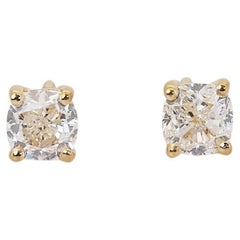 Dazzling 18k Yellow Gold Stud Earrings with 1.15 ct Natural Diamonds AIG Cert